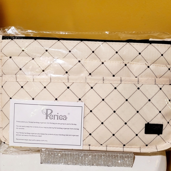 Periea Handbags - Perica Quilted Organizer Bag in Cream and Black Dot
